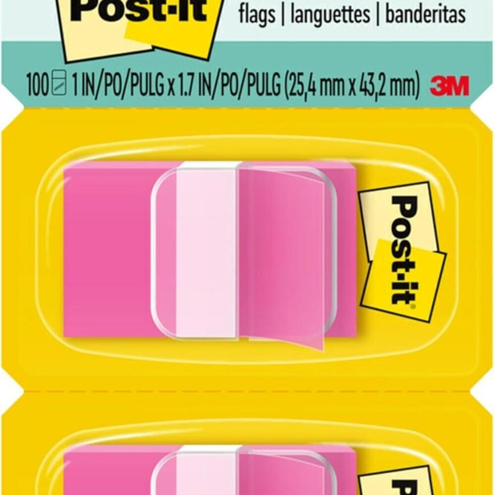 Flags, 50/Dispenser, 2 Dispensers/Pack, 1 in Wide, Bright Pink 680-BP2